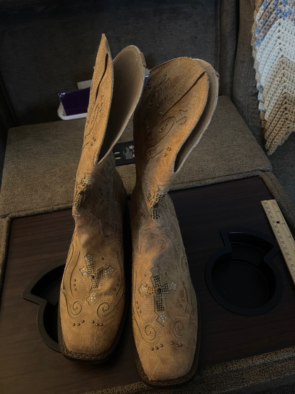 Roper Tan Suede Western Boots with Stud Accents